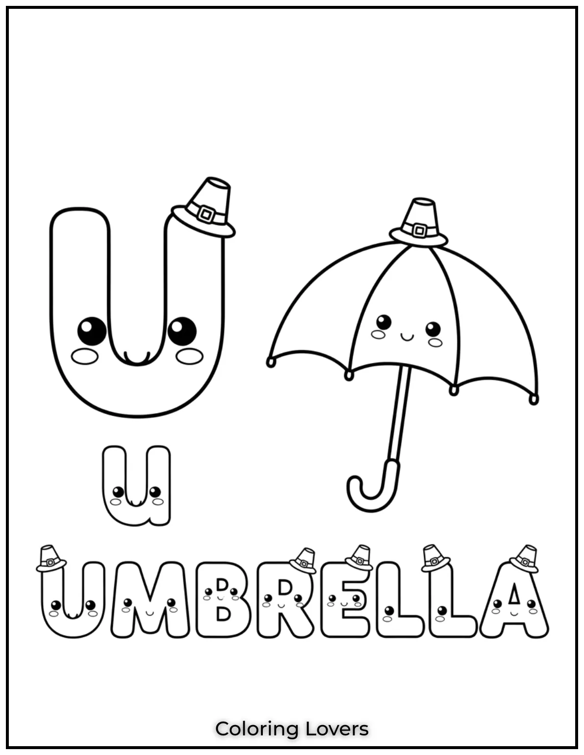 Letter “U” umbrella coloring page.
