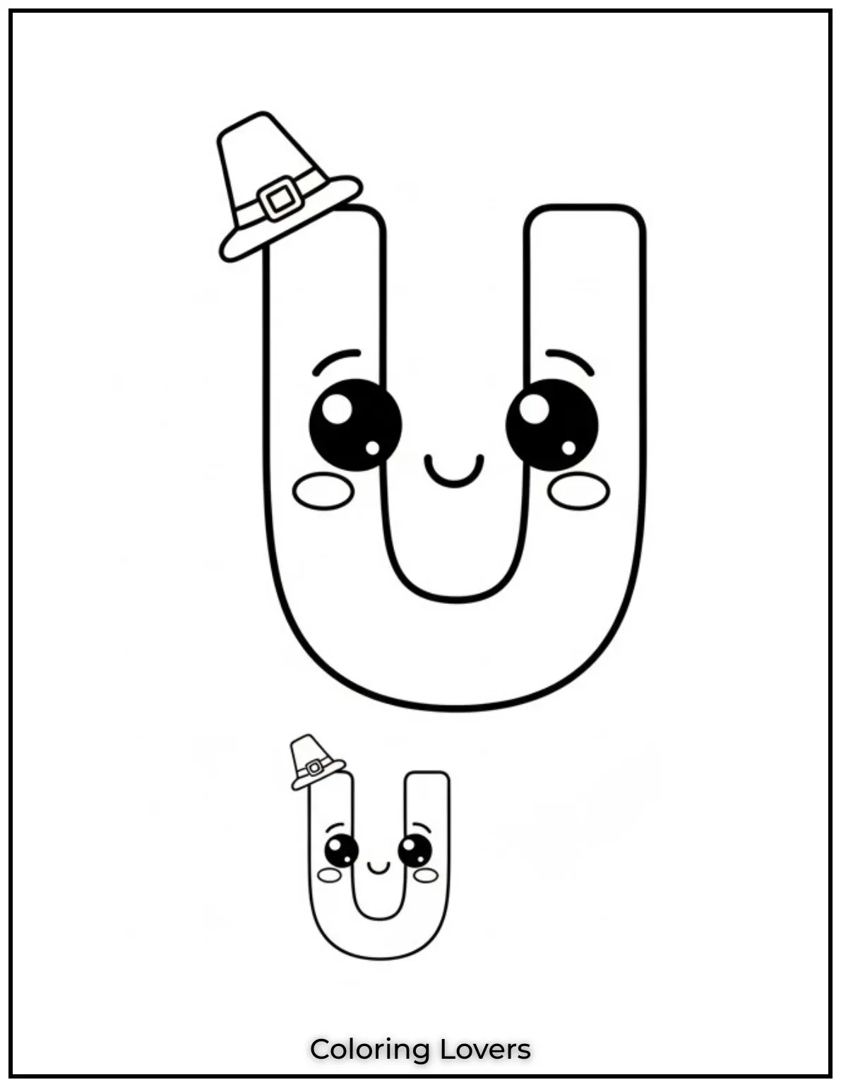 Letter “U” uppercase and lowercase coloring page.

