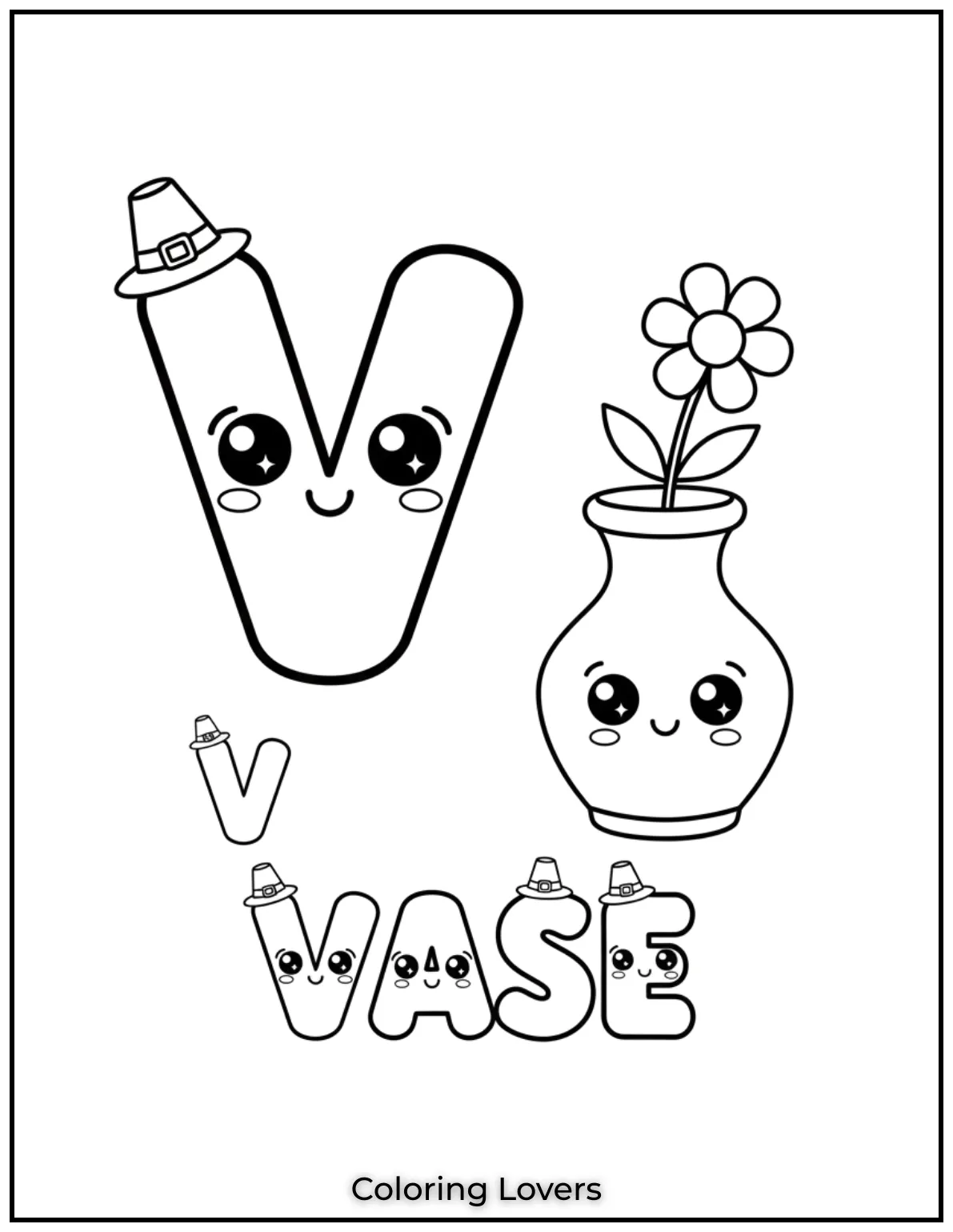 Letter “V” vase coloring page.
