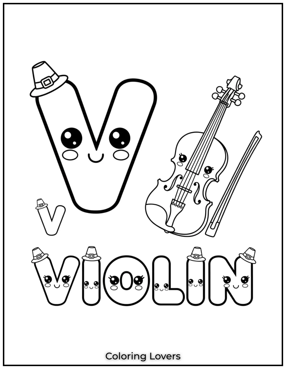 Letter “V” violin coloring page for preschoolers.
