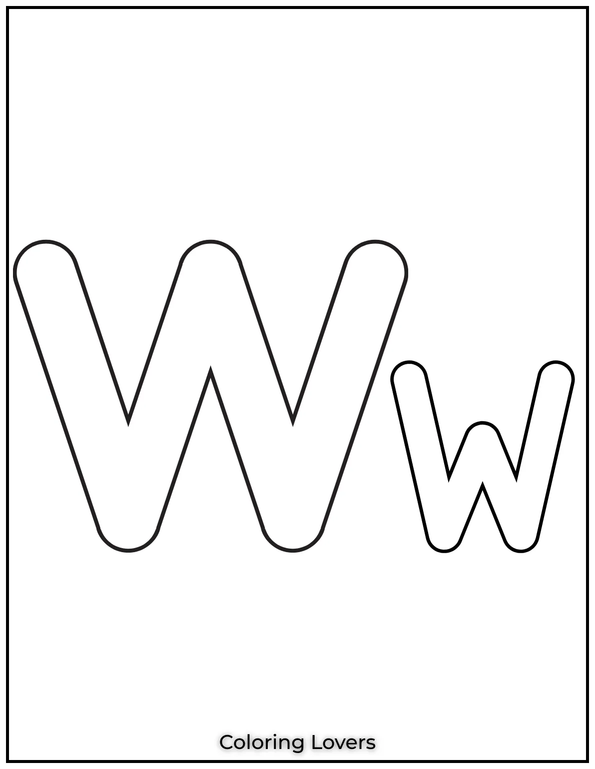 Letter “W” uppercase and lowercase coloring page.
