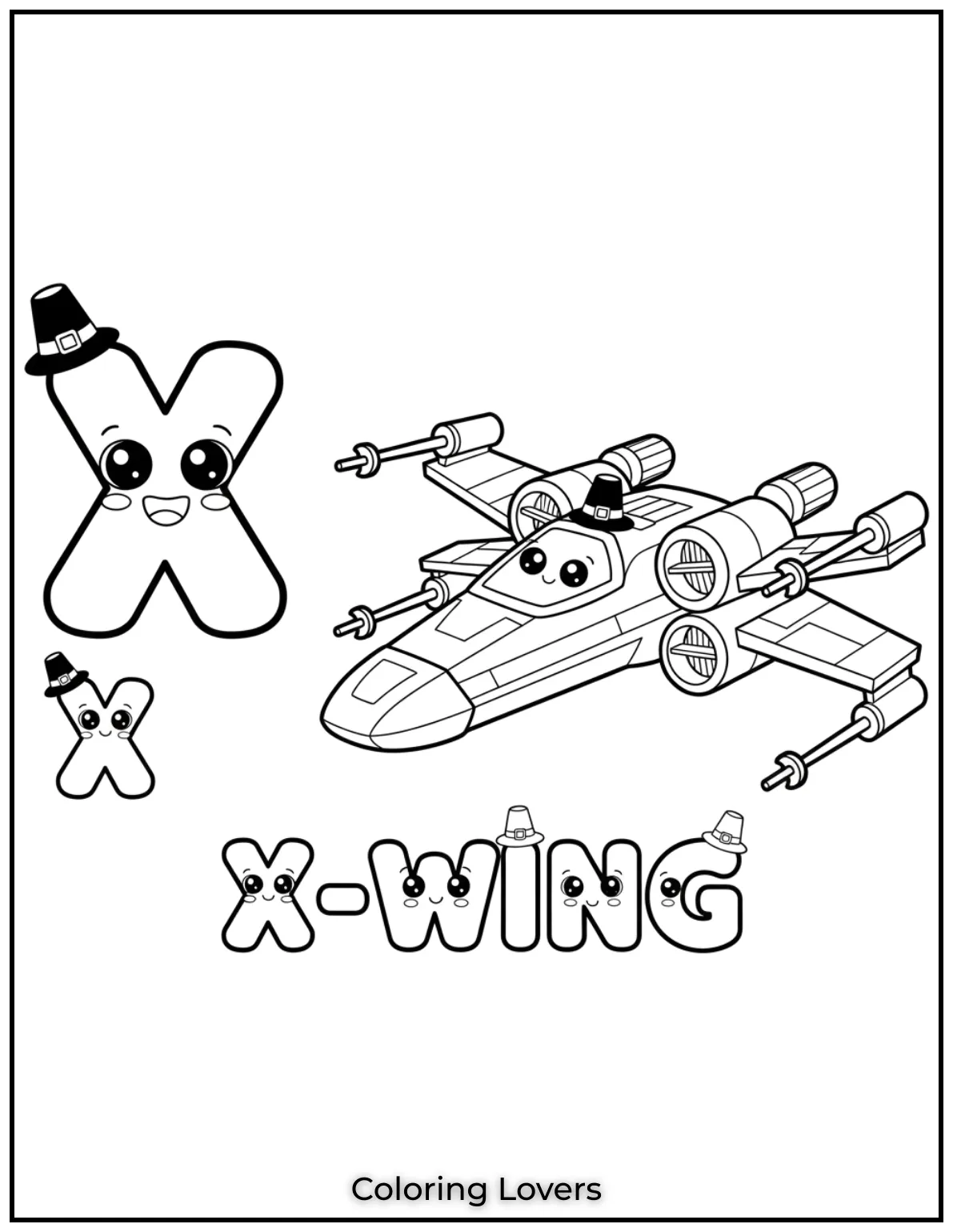 Letter “X” x-wing coloring page.
