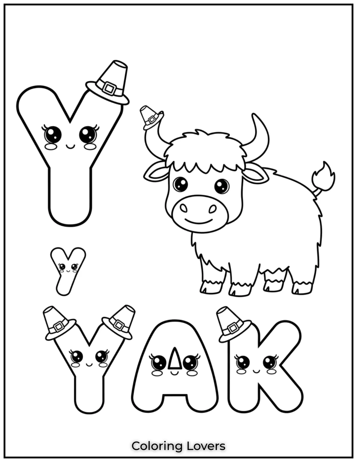 Letter “Y” yak coloring page.
