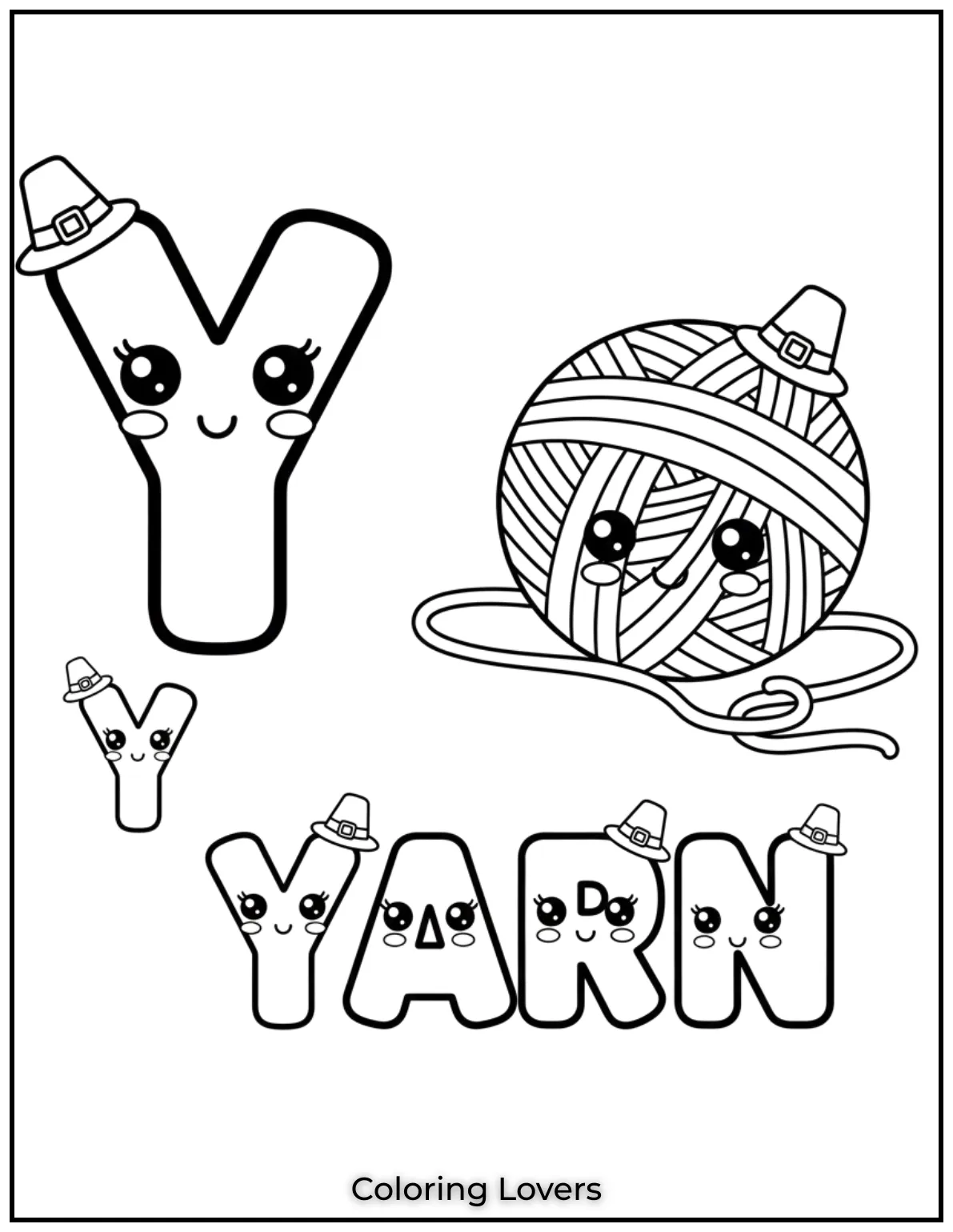 Letter “Y” yarn coloring page for preschoolers.

