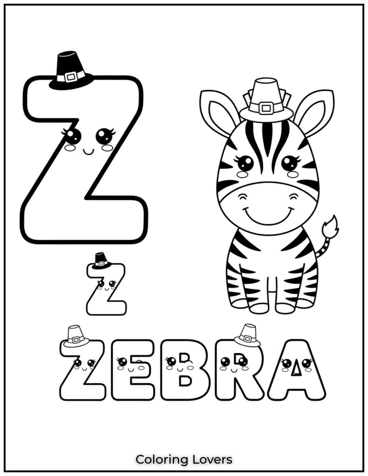 Letter “Z” zebra coloring page.
