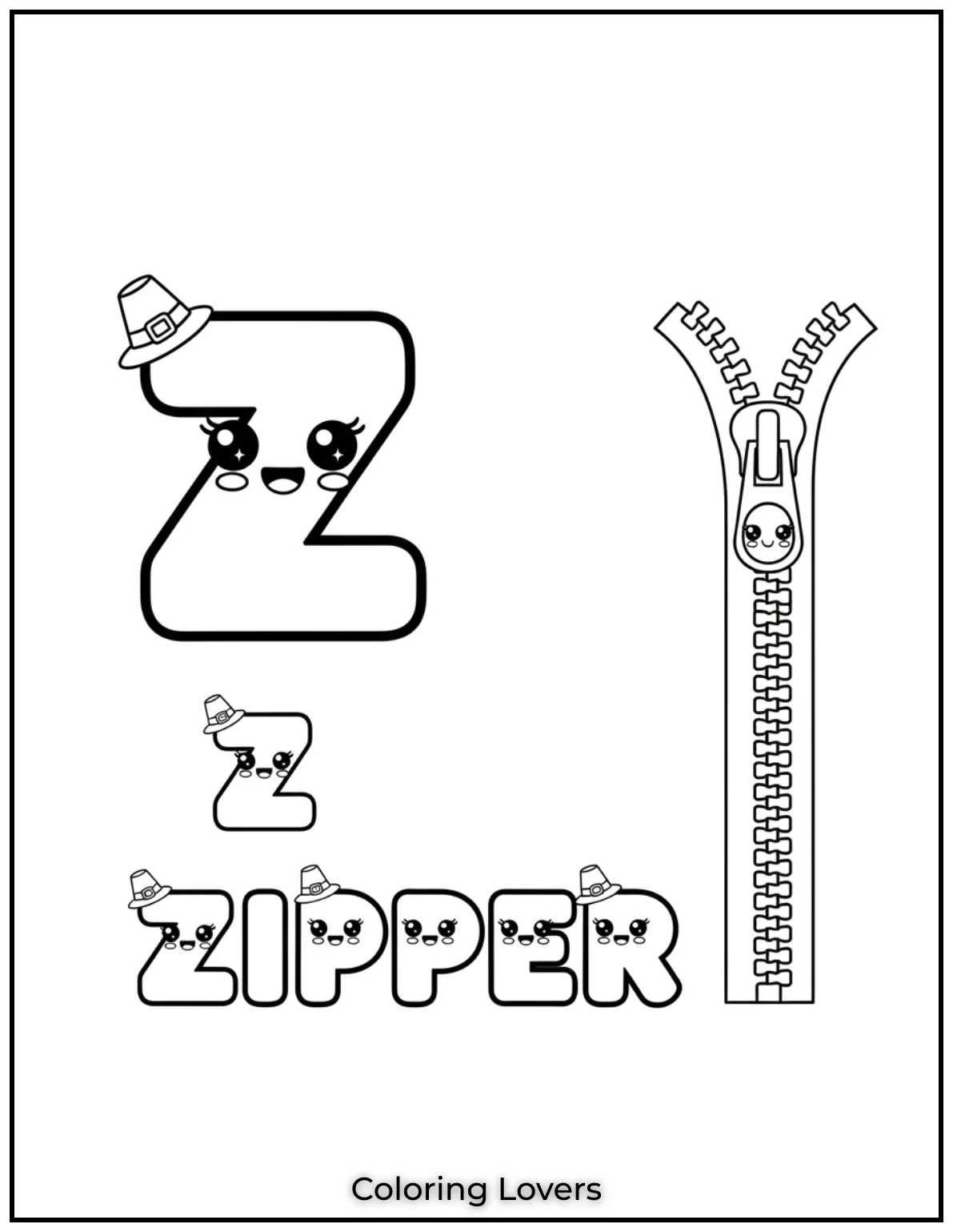 Letter “Z” zipper coloring page for preschoolers.
