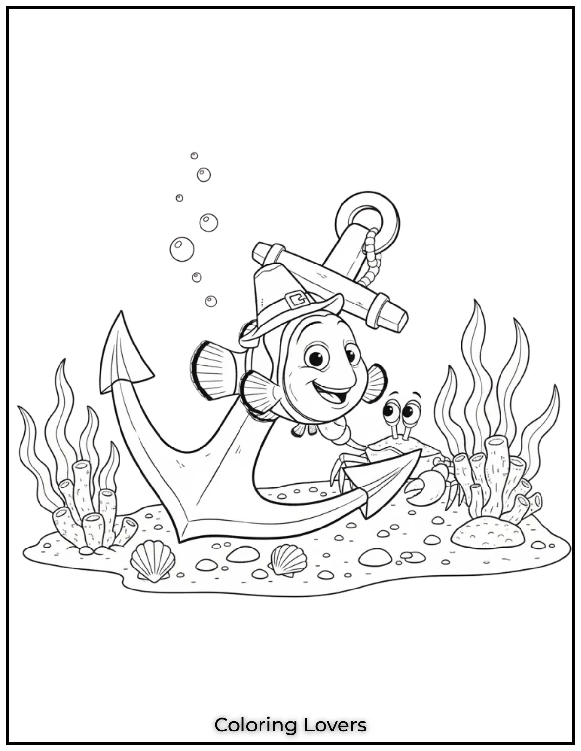 Nemo swims past a big anchor and a curious crab. This fun ocean moment brings Finding Nemo magic to life