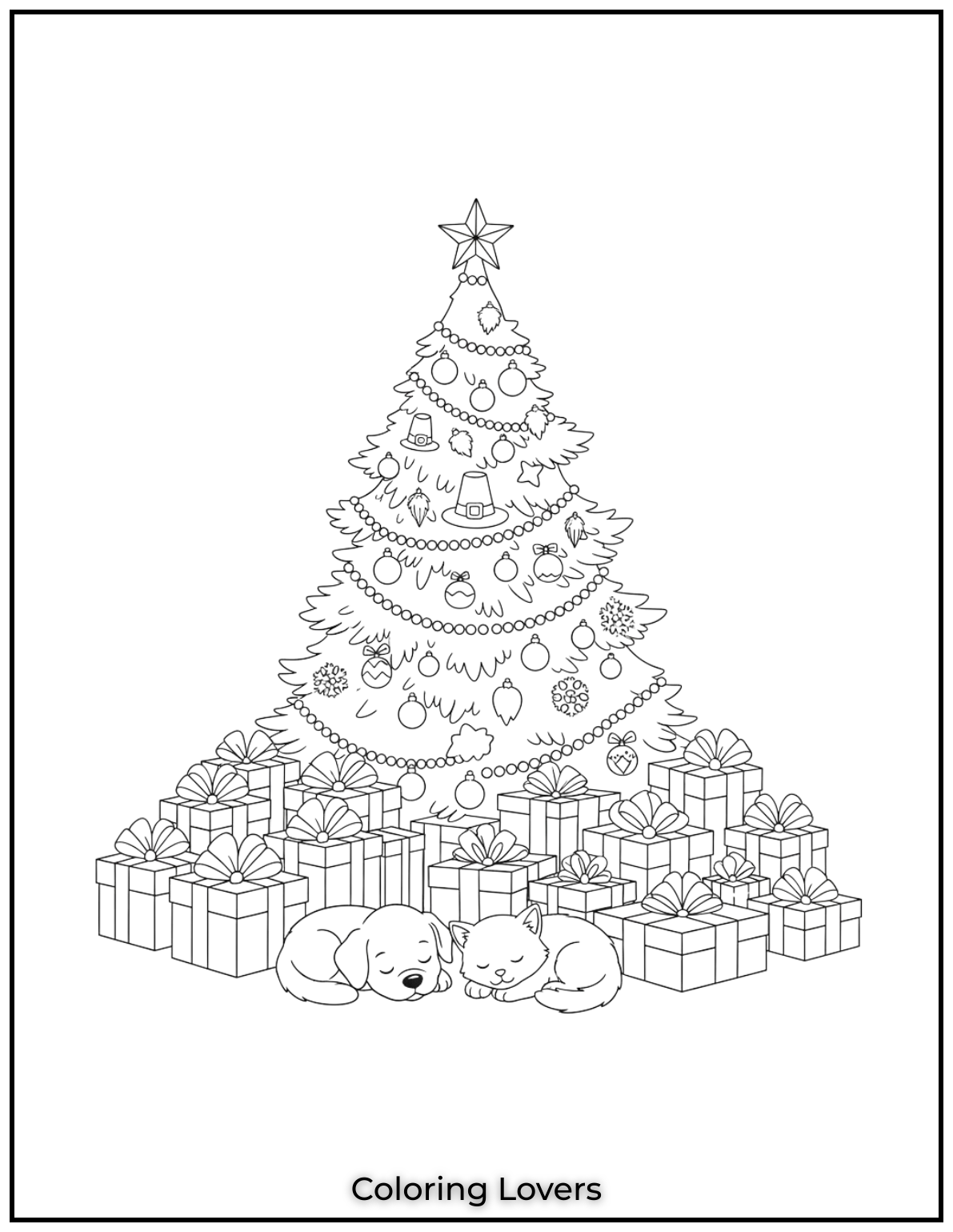 Free Printable Christmas Tree Coloring Pages 44 Nothing says cozy Christmas like a sleeping puppy and kitten under the tree.