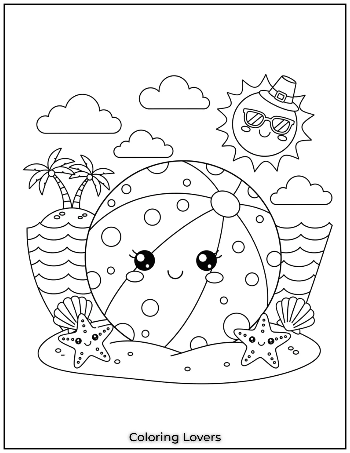 Polka dots decorate this fun beach ball for hours of coloring fun.
