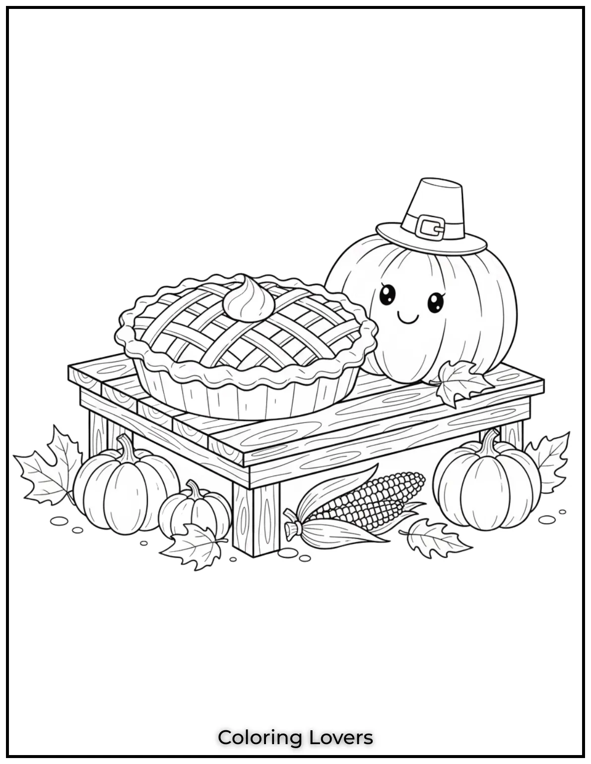 Pumpkins and pie are the perfect Thanksgiving pair This Thanksgiving coloring page brings all the cozy holiday feelings