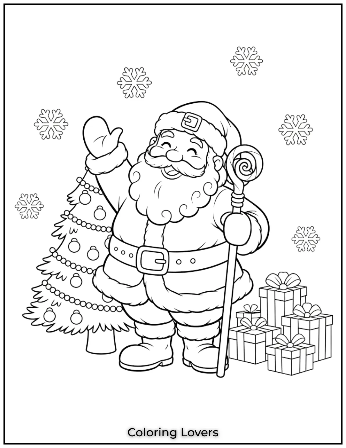 Santa Claus is here with his classic cheerful look! Kids can learn about Santa’s kind heart and his magical adventures while coloring.