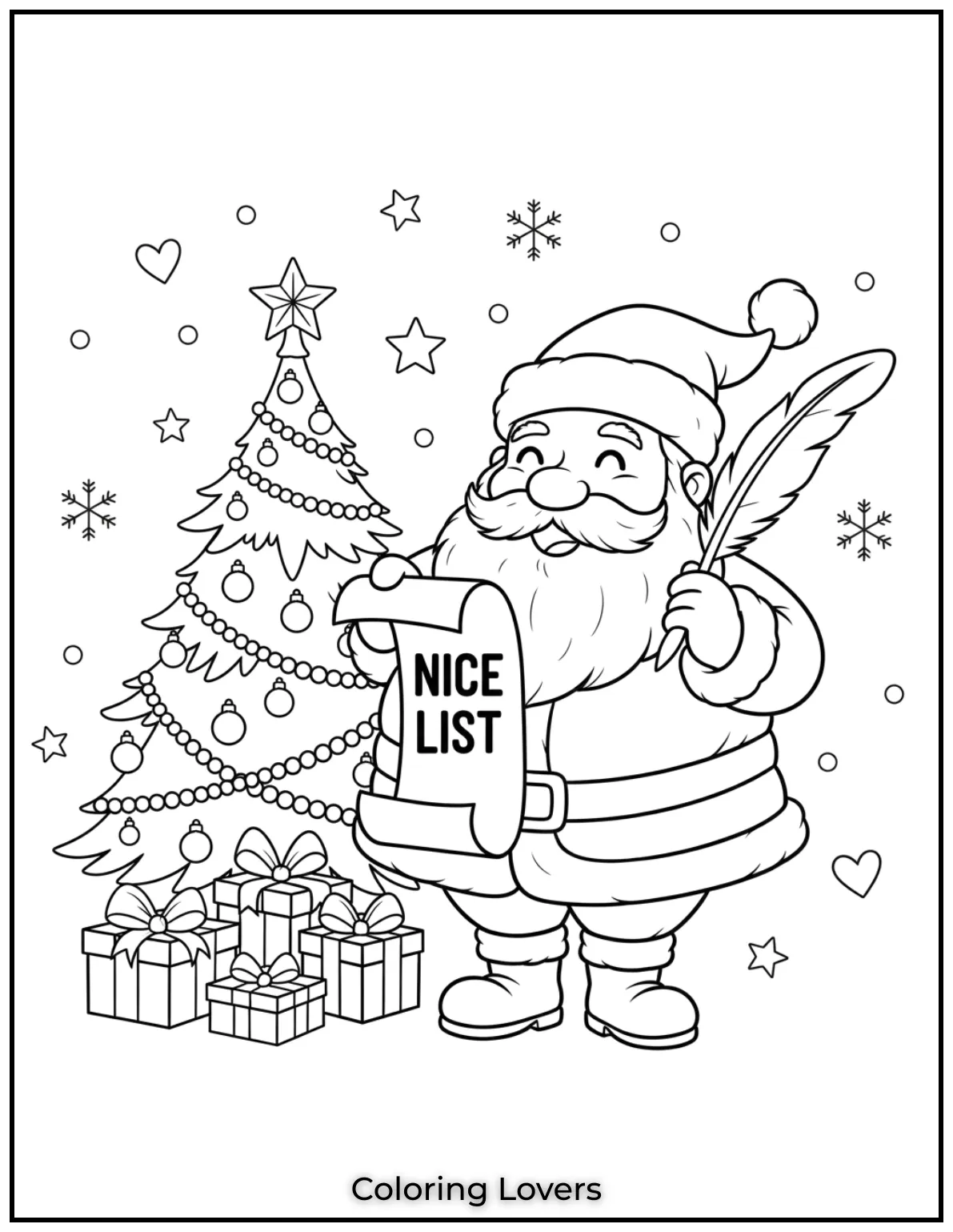 Santa is holding his list, ready to check who’s excited for Christmas.. Enjoy adding colors to one of the most joyful Santa Claus coloring pages.