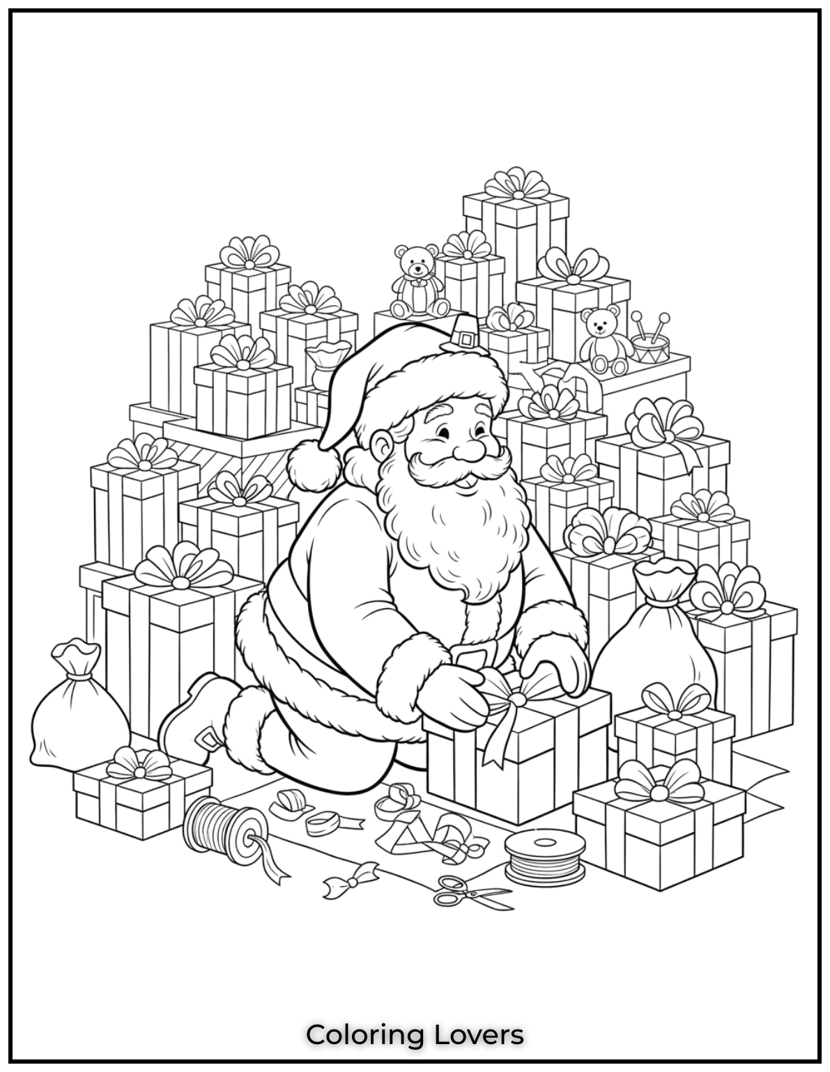 Free Printable Christmas Tree Coloring Pages 43 Santa’s busy getting all the presents ready!