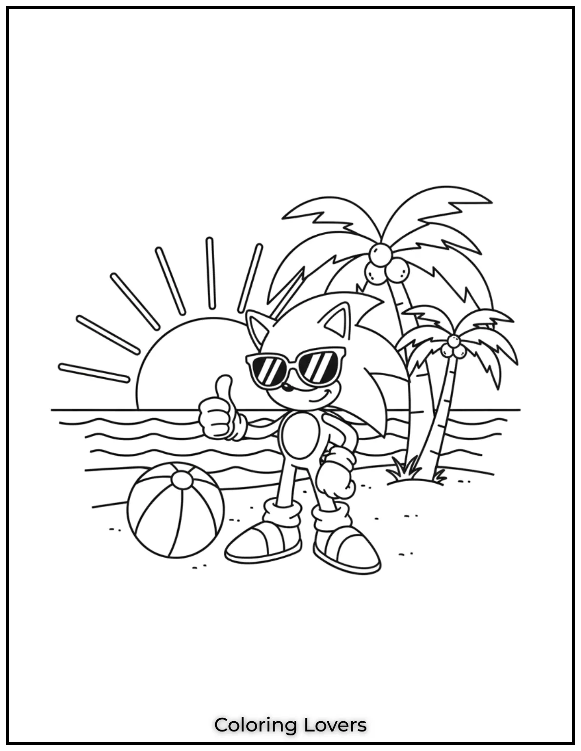 Sonic gives a thumbs-up in cool shades as the sun sets.