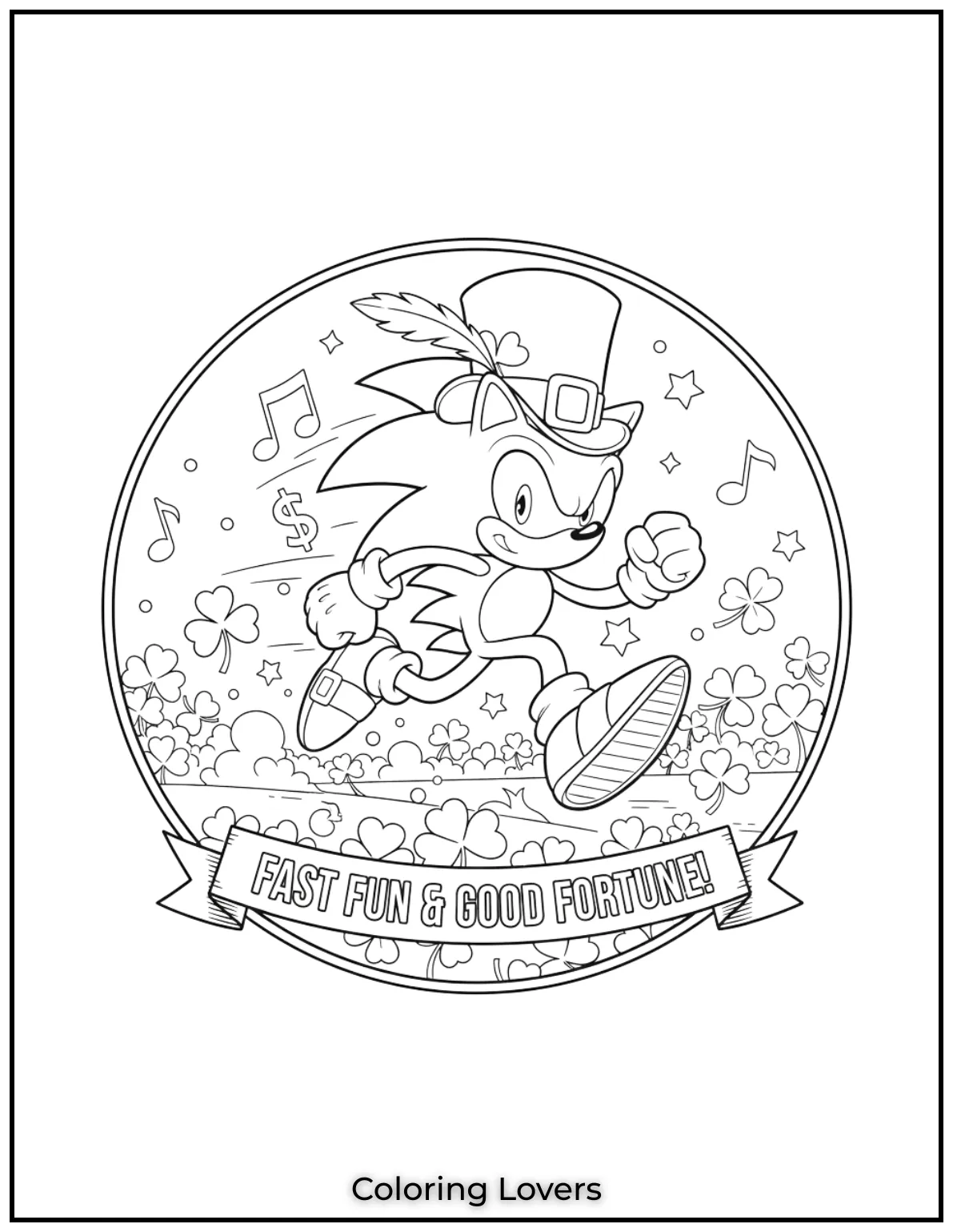 Download St Patrick's Day Coloring Pages 28 Sonic speeds through a field of shamrocks in his lucky leprechaun hat. St