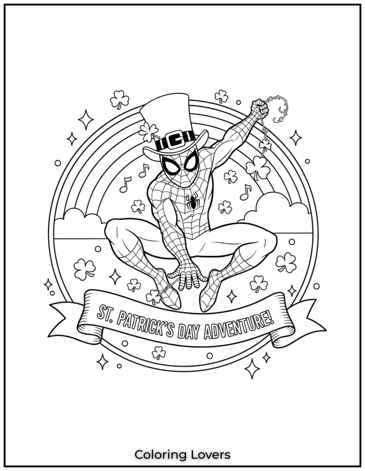 Download St Patrick's Day Coloring Pages 24 Spider-Man swings into action in his festive leprechaun hat