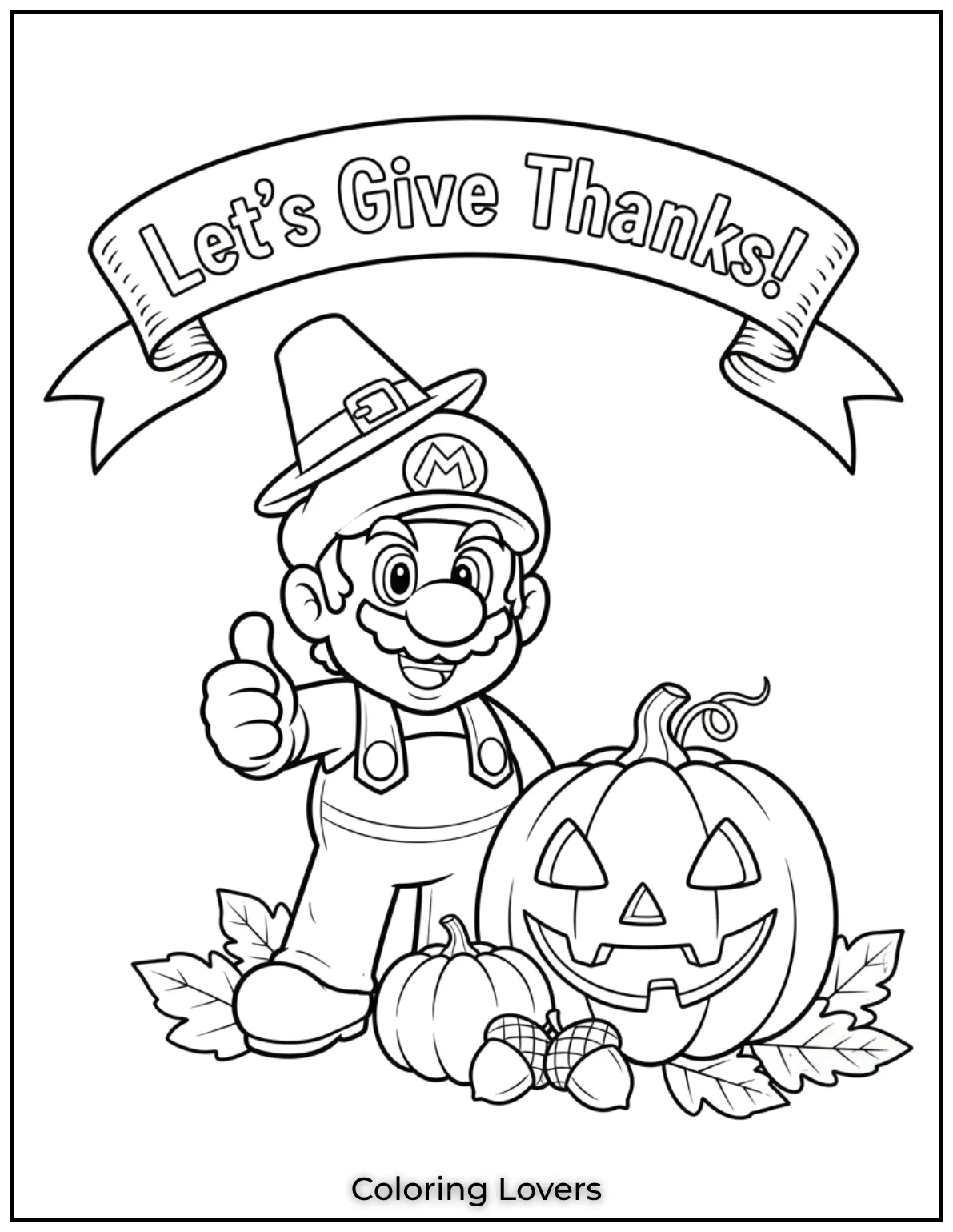 Super Mario is here with a Jack o lantern pumpkin and a message that says Lets Give Thanks Such a fun way to help kids reflect on being grateful during this holiday season