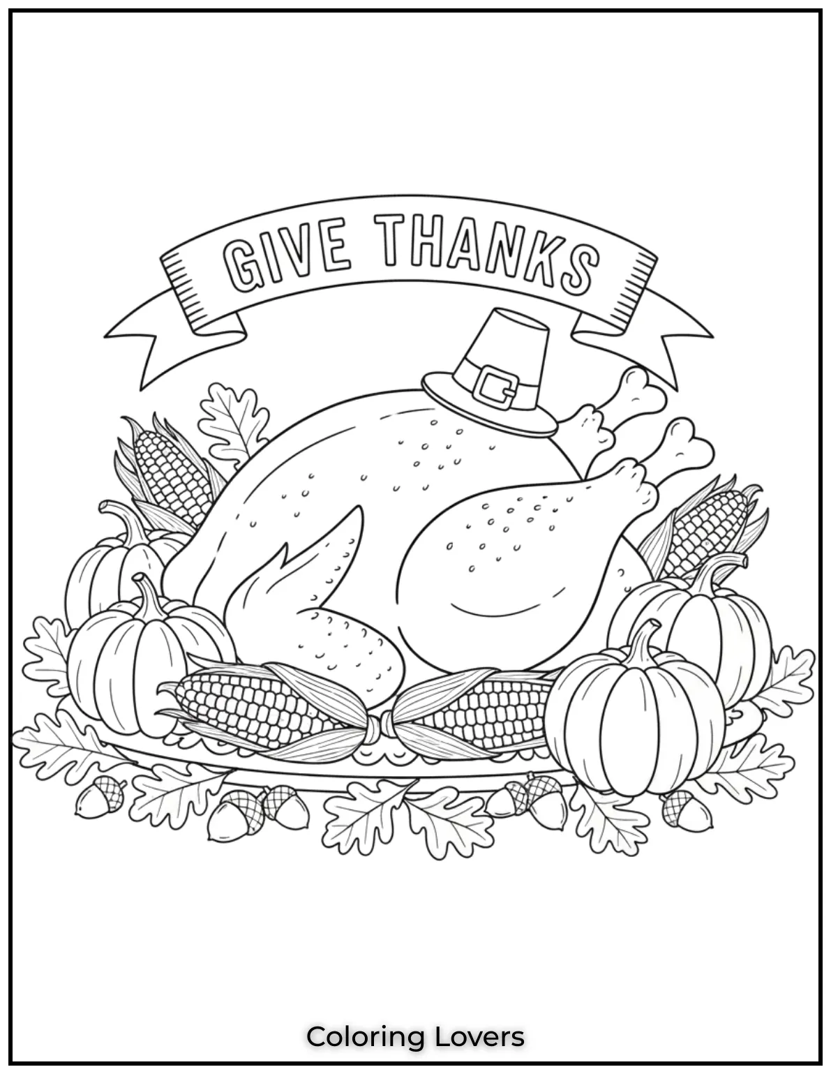 The classic Thanksgiving turkey feast is ready with the words Give Thanks displayed on top