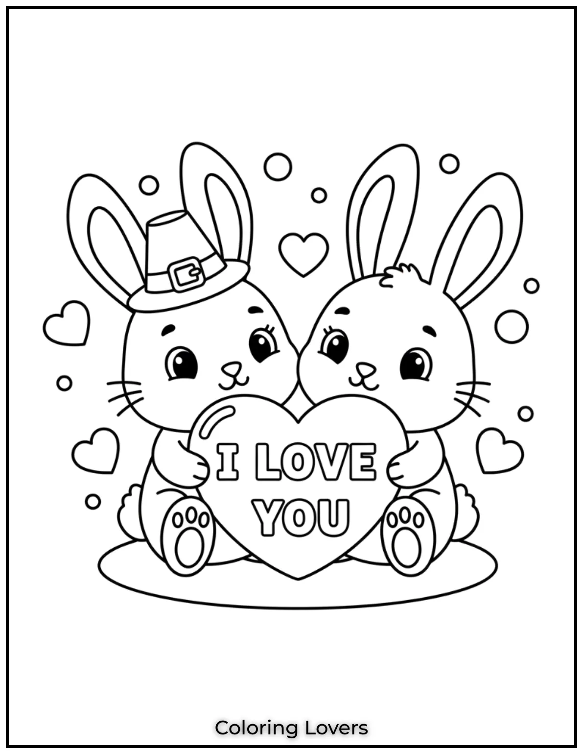 Cute Valentine’s Day Coloring Pages to Color and Enjoy 24 These cute bunnies holding a heart under I Love You create a sweet and cheerful Valentines vibe. Perfect for kids to color and share love