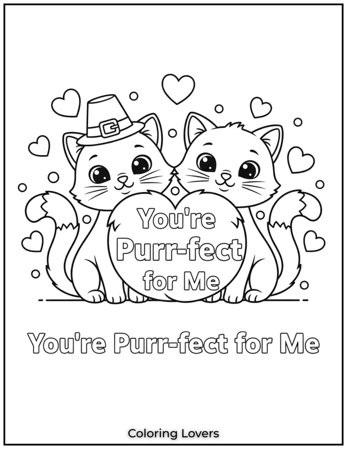 Cute Valentine’s Day Coloring Pages to Color and Enjoy 19 These cute cats with intertwined tails and Youre Purr fect for Me bring warmth and joy to Valentines Day