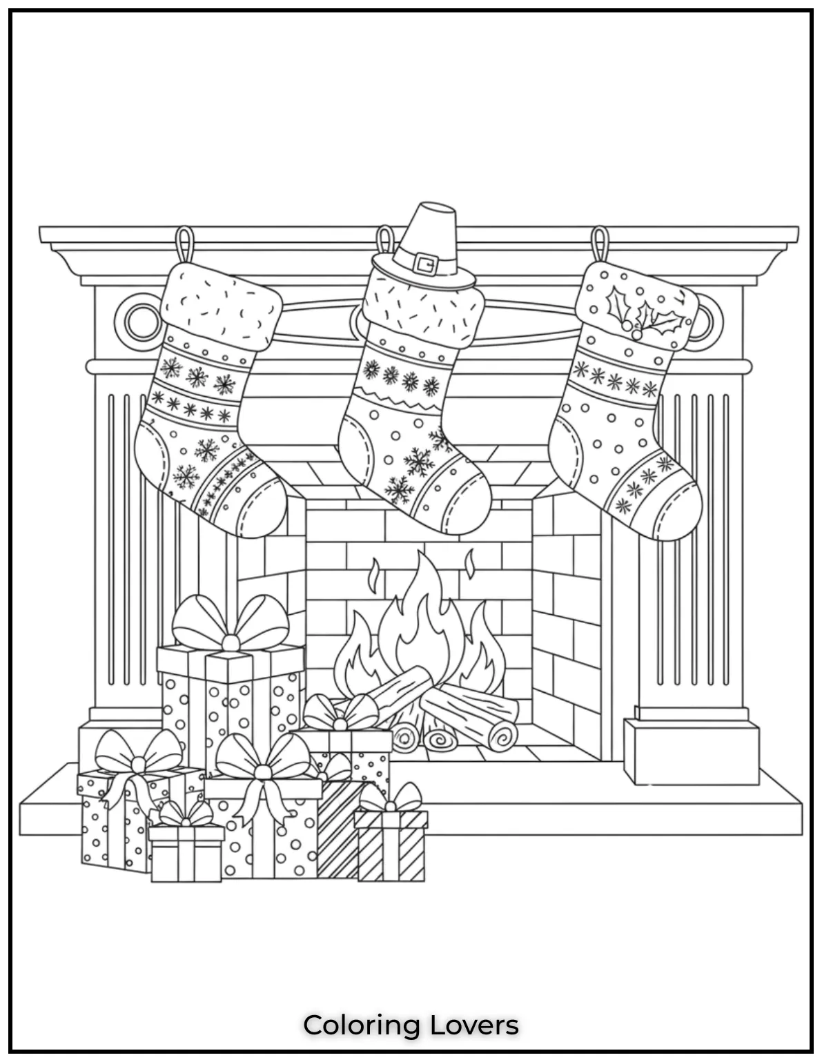 These stockings hanging by the fire were inspired by my love of holiday traditions. Theyre a joy to color for all ages