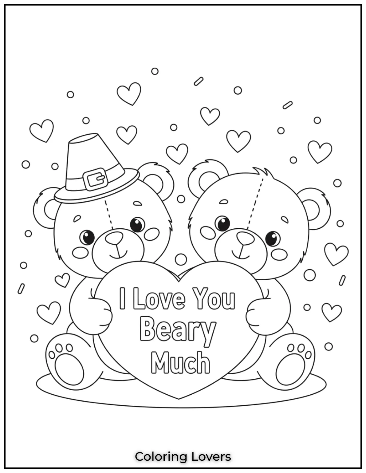 Cute Valentine’s Day Coloring Pages to Color and Enjoy 12 These two adorable bears hold a heart that says I Love You Beary Much and are perfect for Valentines Day fun