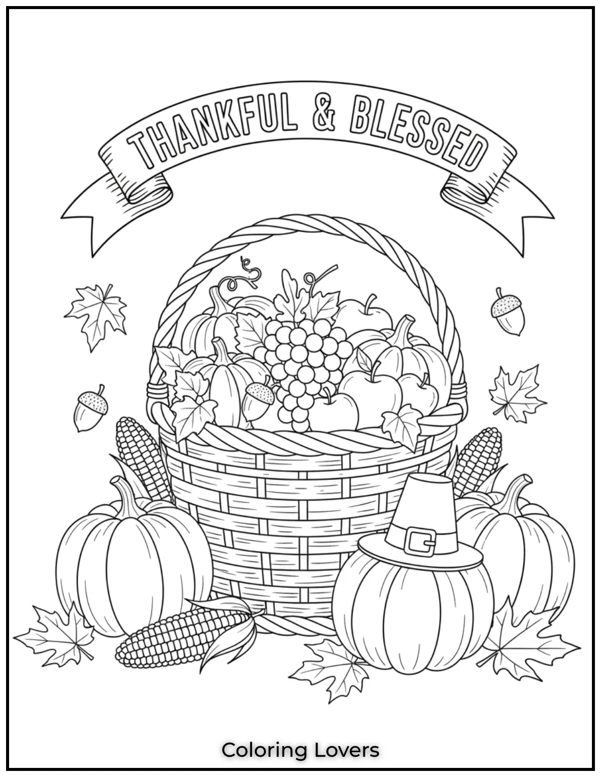 This Thankful Blessed page is all about gratitude with a harvest basket pumpkins and corn. A beautiful reminder for the Thanksgiving season