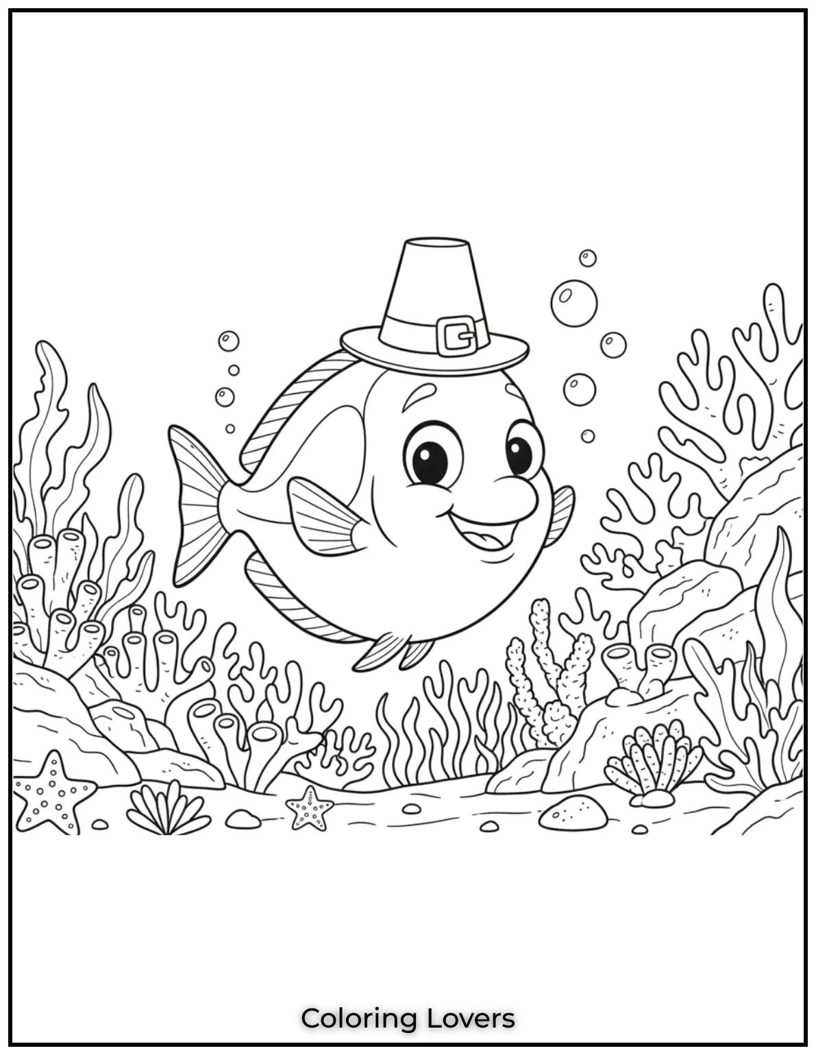 This cheerful saltwater blue tang explores coral reef corners. Starfish and sea plants make it magical