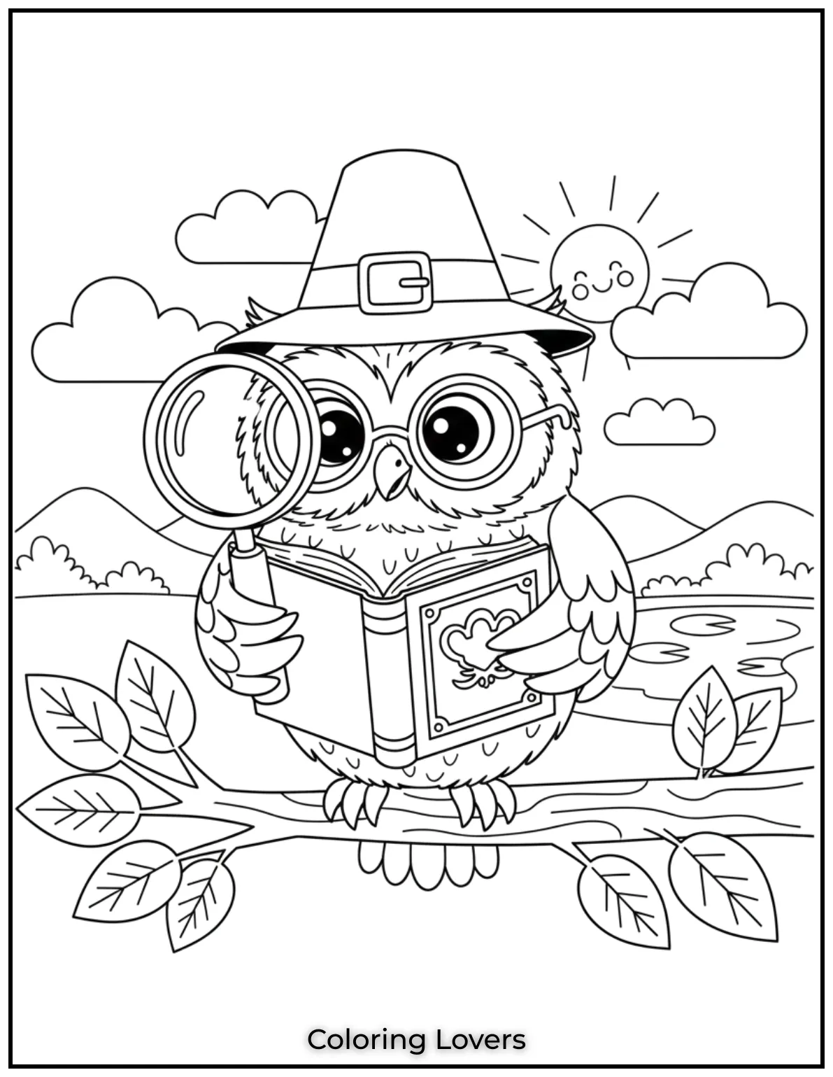 Superior Owl Coloring Pages for Kids who love Coloring! 24 This clever owl with glasses and a magnifying glass is deep into its book. Its such a fun design for kids who love to learn and color