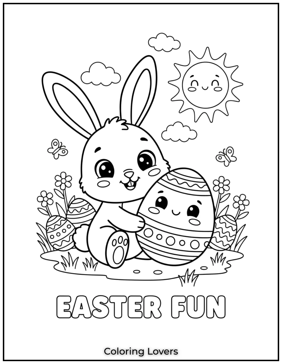 Preschool Coloring Pages – Fun & Easy Printables for All 38 This cute bunny and its smiling Easter egg are ready for springtime joy.