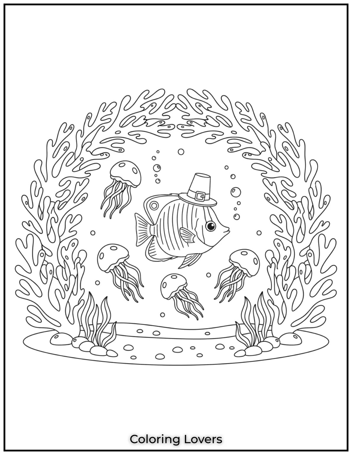 This delicate saltwater butterflyfish floats by jellyfish. Coral arches frame its gentle path