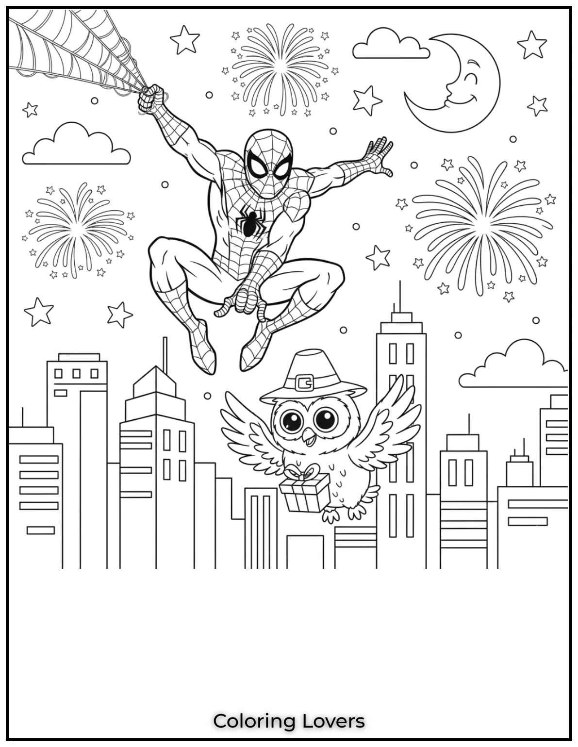 Superior Owl Coloring Pages for Kids who love Coloring! 40 This dynamic pairing of Spider Man swinging through the city and a flying owl is full of action. A must color for adventure lovers