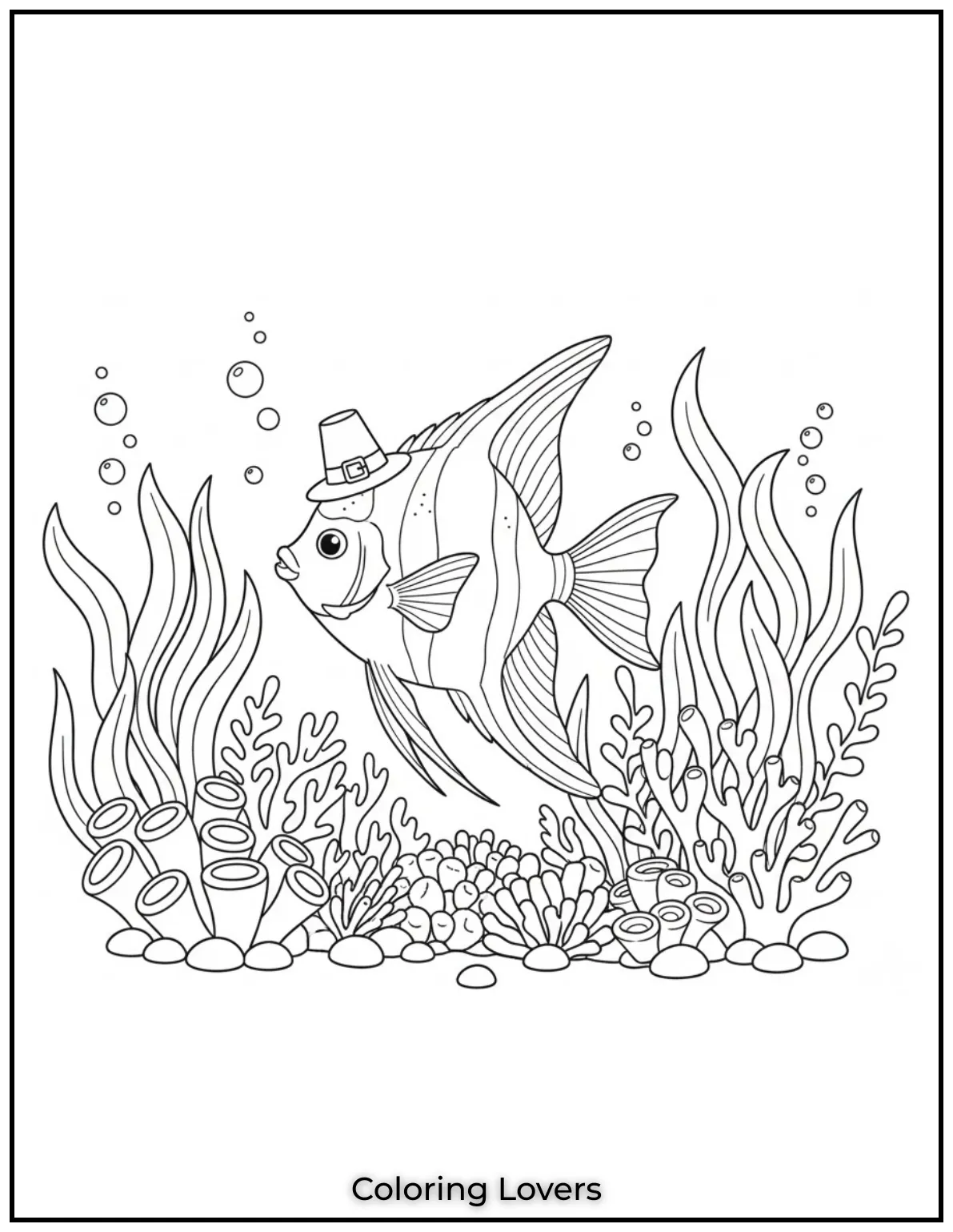 This elegant angelfish drifts among the seaweed. Long fins flow like underwater ribbons