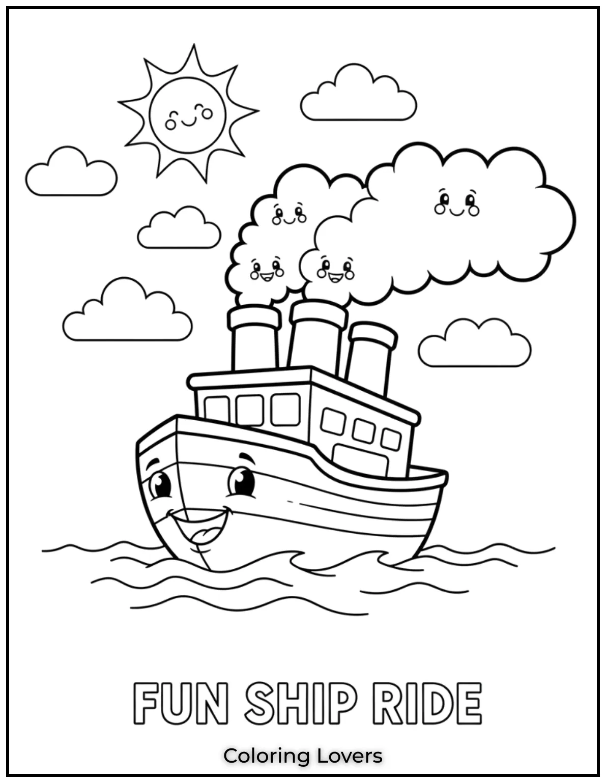 Preschool Coloring Pages – Fun & Easy Printables for All 32 This happy ship sails smoothly across the water, blowing puffy clouds of steam.