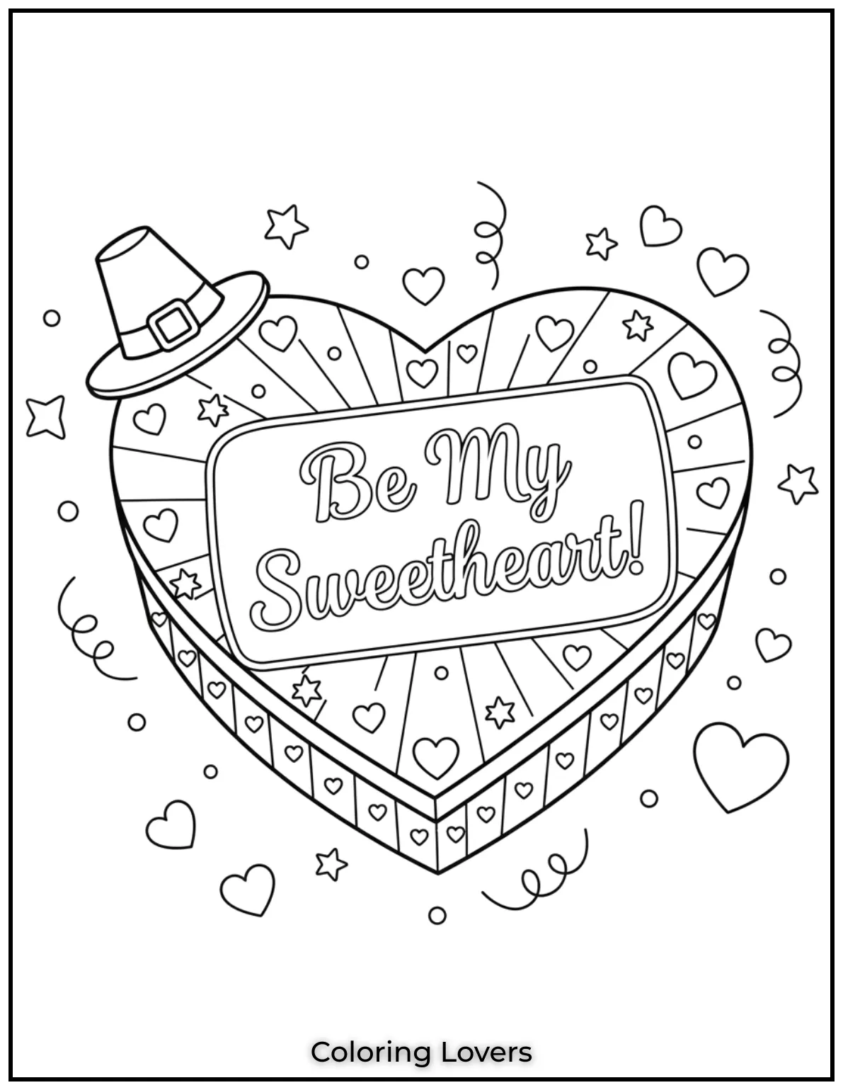 Cute Valentine’s Day Coloring Pages to Color and Enjoy 40 This heart shaped chocolate box is surrounded by stars and hearts perfect for a Valentines surprise. Personalize the top with a loving note for someone special