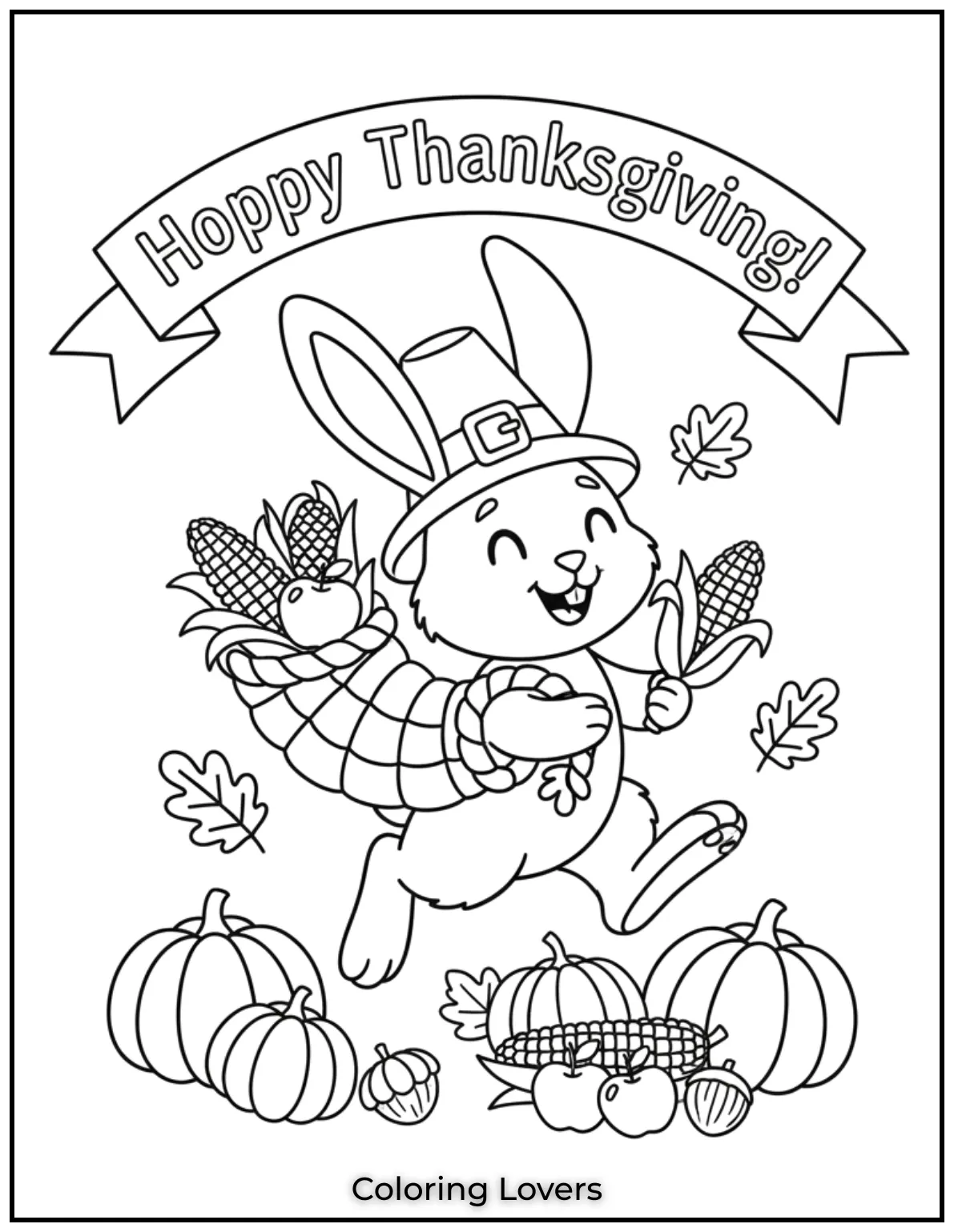 This little bunny is celebrating Thanksgiving in its own hoppy way A sweet page to brighten the holiday season for kids