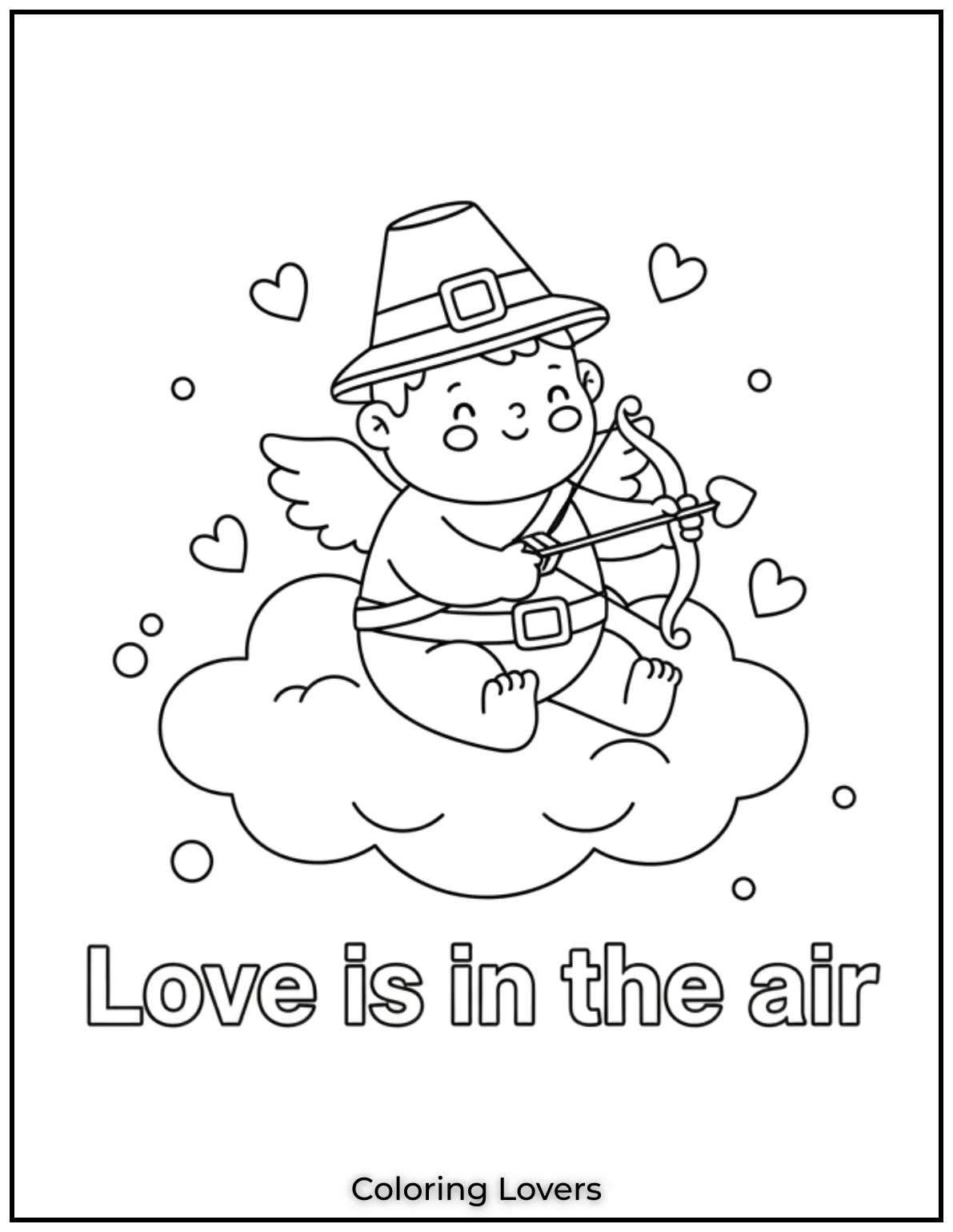 Cute Valentine’s Day Coloring Pages to Color and Enjoy 9 This little cupid sitting on a cloud spreads joy with its sweet message Love is in the air