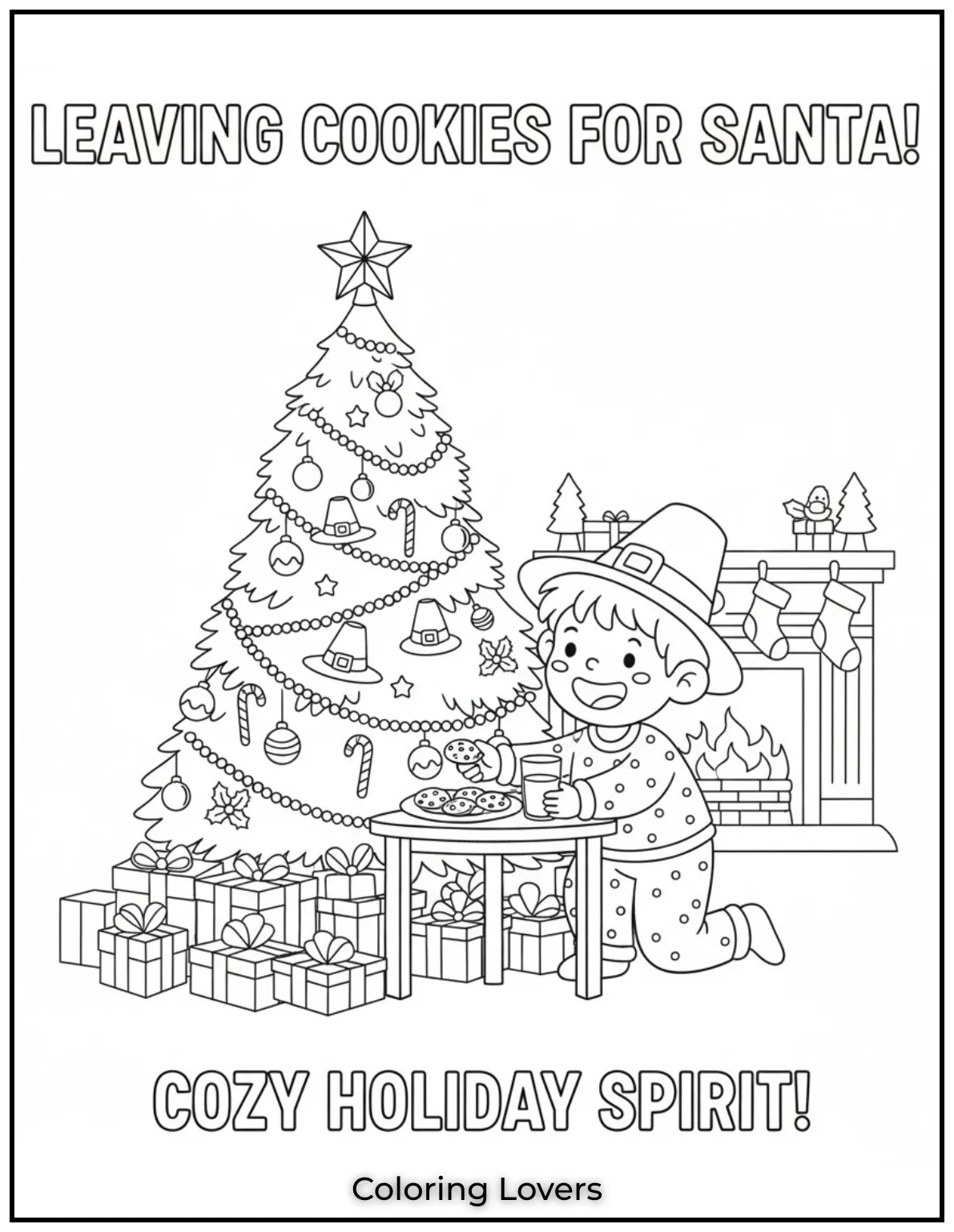 Free Printable Christmas Tree Coloring Pages 9 This little one is all set to leave out cookies for Santa next to the Christmas tree 2