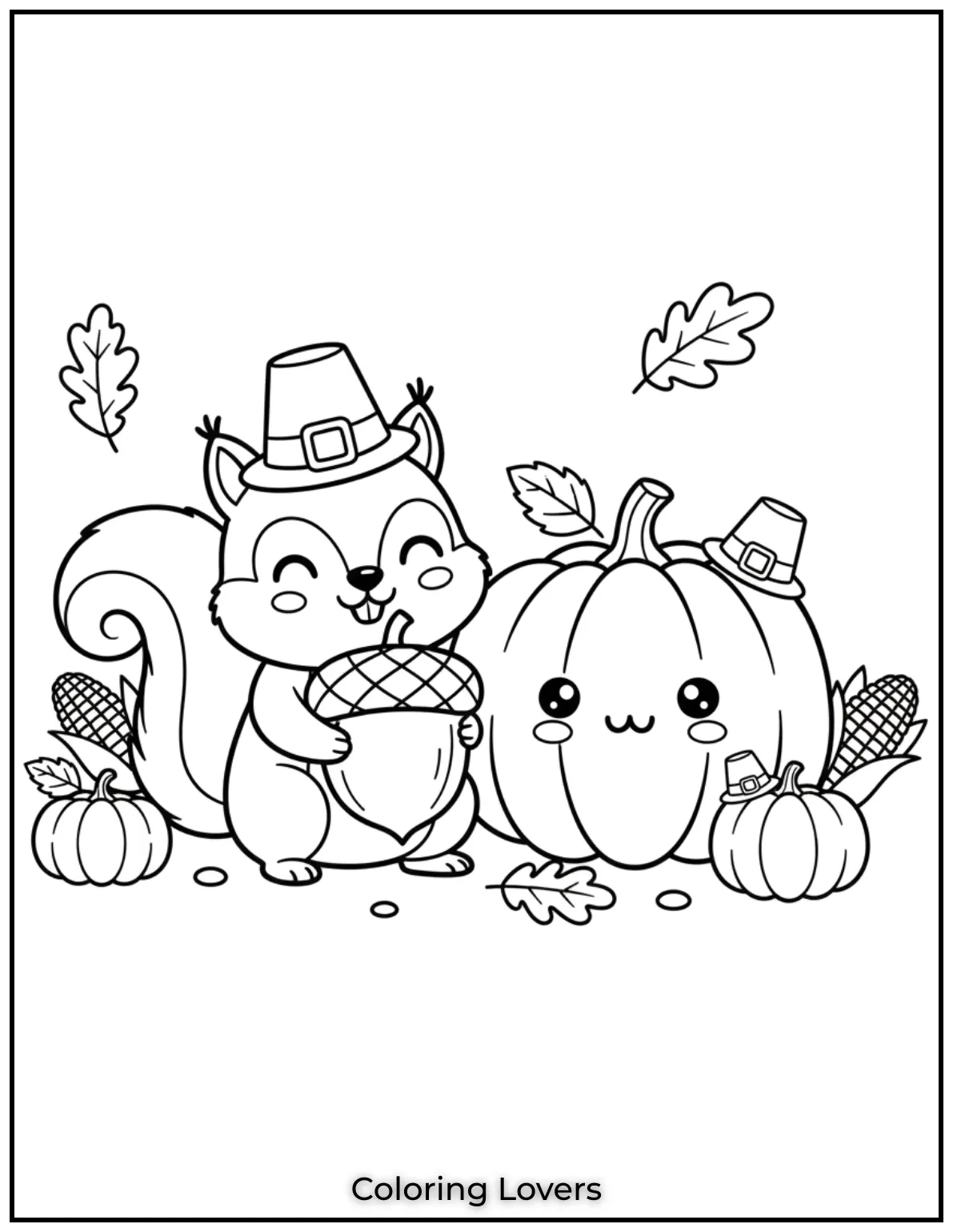 This little squirrel is ready for Thanksgiving with a giant acorn and a pumpkin. Its such a sweet and simple design for kids to enjoy