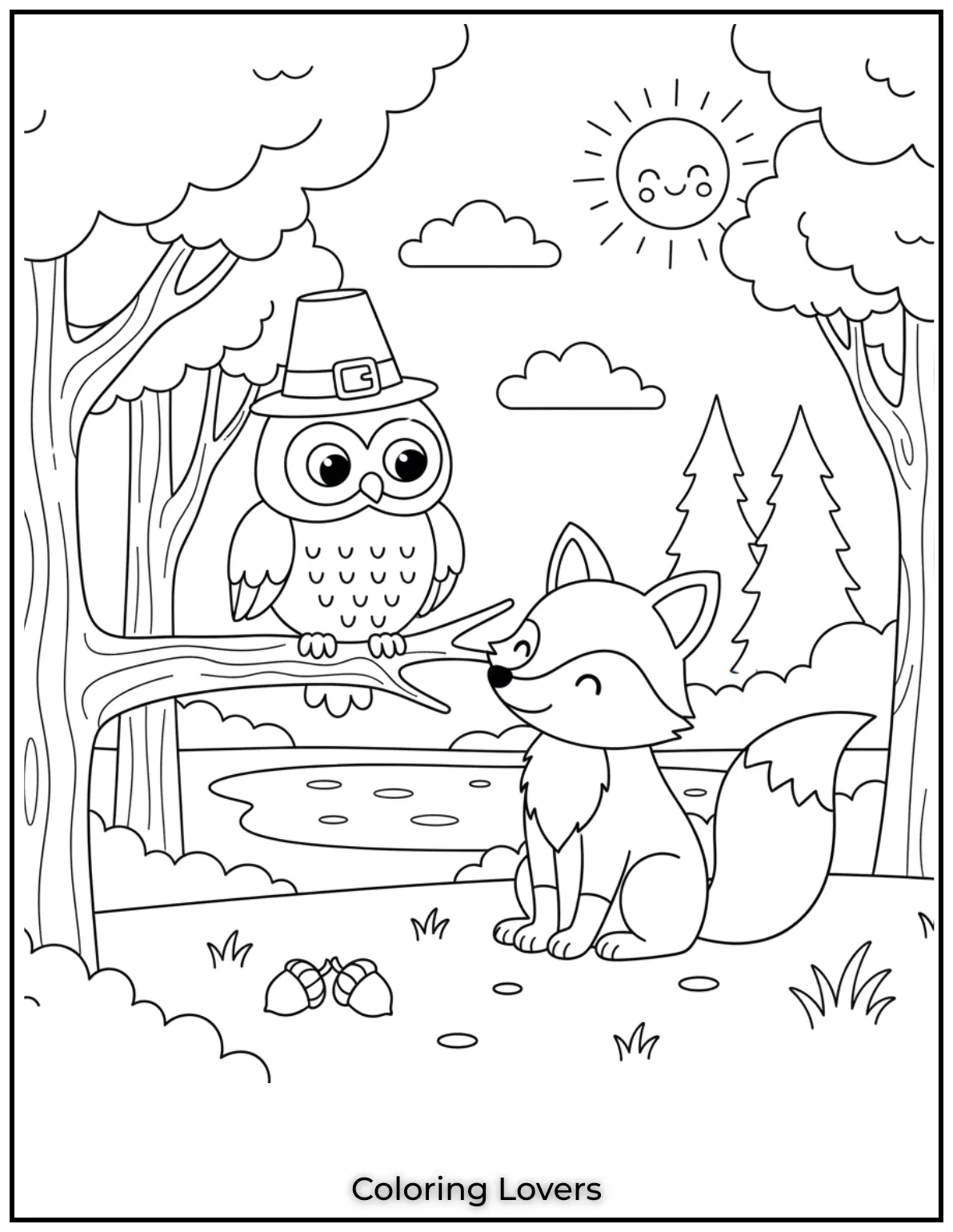 Superior Owl Coloring Pages for Kids who love Coloring! 10 This owl and fox sitting together symbolize unlikely friendships in nature. I hope kids enjoy bringing their playful bond to life with colors