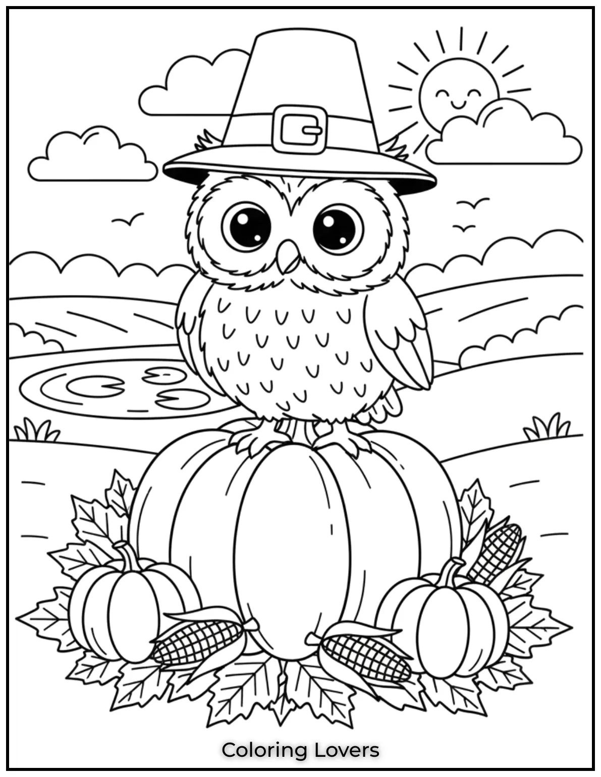 Superior Owl Coloring Pages for Kids who love Coloring! 32 This owl standing on a pumpkin among autumn leaves is perfect for fall festivities. Its a fun and festive scene to color