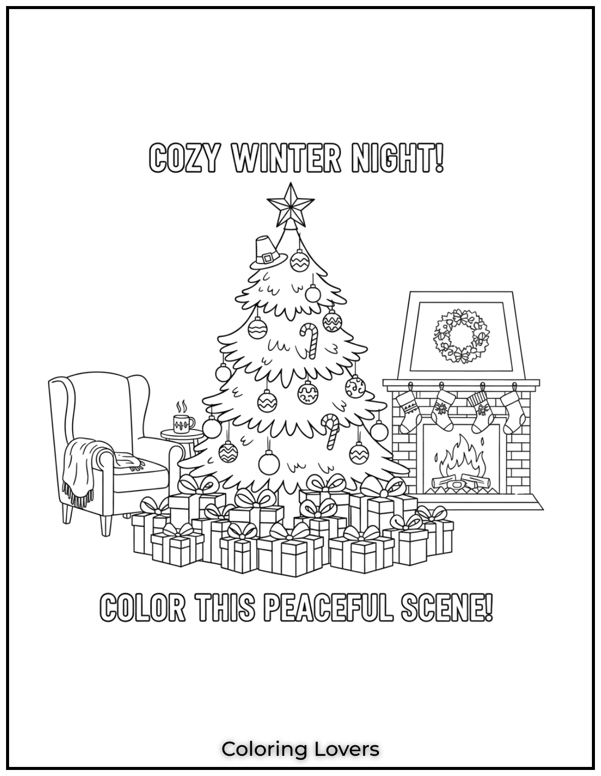 Free Printable Christmas Tree Coloring Pages 8 This peaceful Christmas tree coloring page setup feels cozy, doesn’t it?