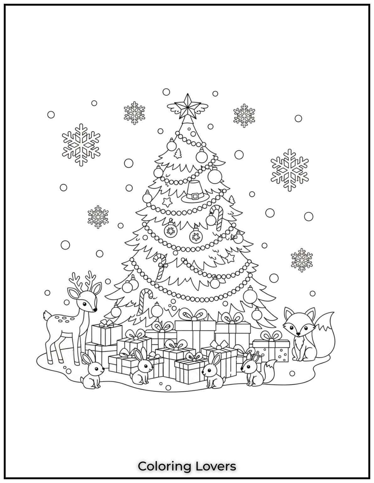 Free Printable Christmas Tree Coloring Pages 51 This peaceful scene with woodland animals admiring the Christmas tree is one of my favorites to create.