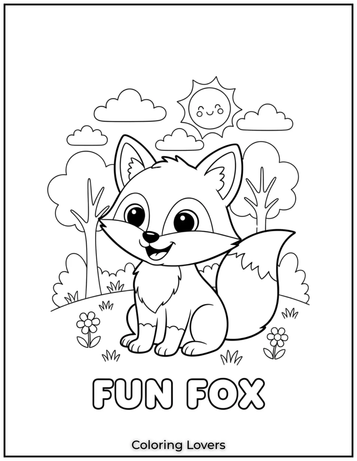 Preschool Coloring Pages – Fun & Easy Printables for All 7 This playful fox sits with a cheerful smile, waiting to be colored in bright and fun shades.