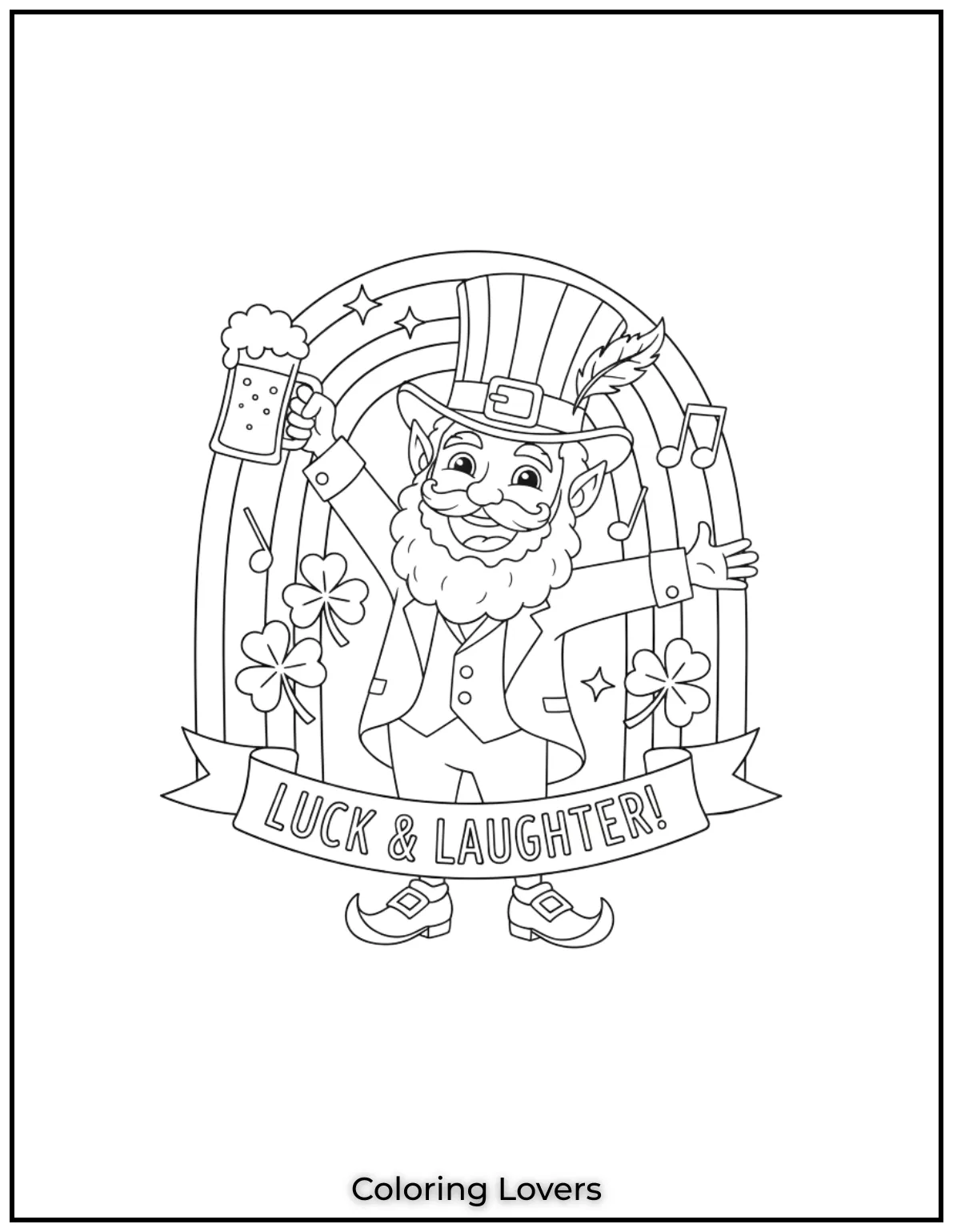 Download St Patrick's Day Coloring Pages 10 This playful leprechaun is raising a glass to luck and laughter.