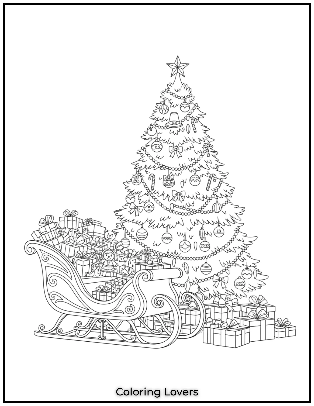 Free Printable Christmas Tree Coloring Pages 49 This sleigh packed with gifts ready to go was so fun to draw 2