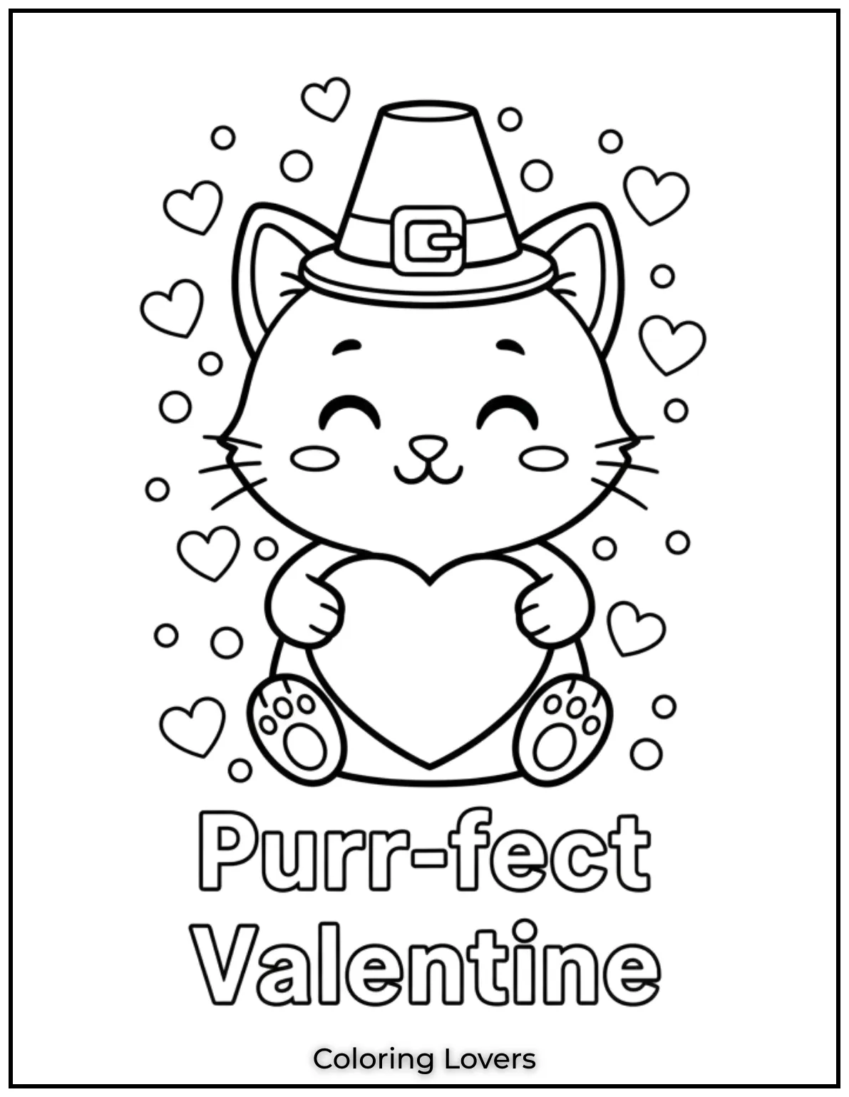 Cute Valentine’s Day Coloring Pages to Color and Enjoy 8 This smiling kitten with its heart shaped card says Purr fect Valentine and is a must have for Valentines Day coloring pages