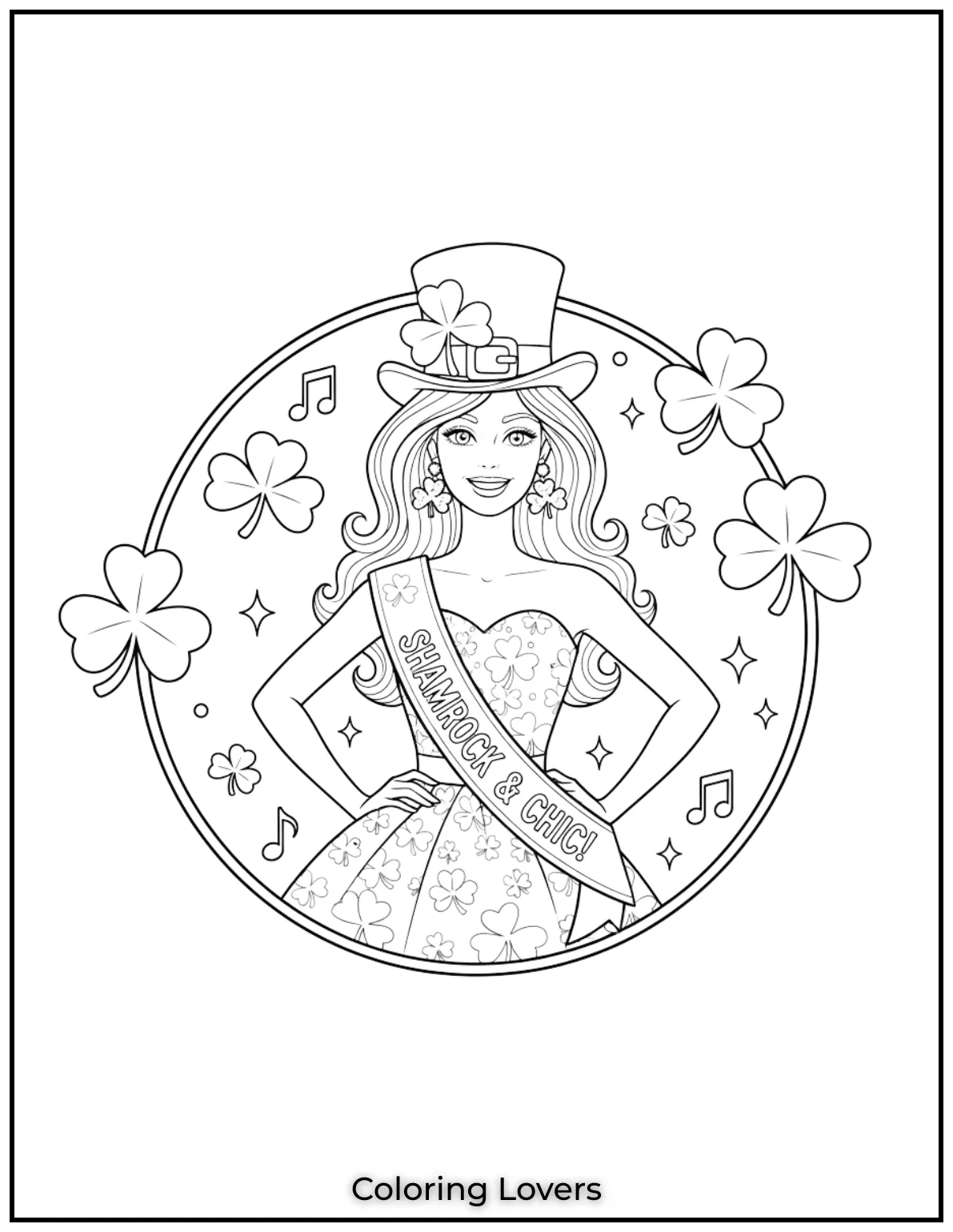 Download St Patrick's Day Coloring Pages 29 This stylish Barbie sparkles with shamrocks and charm.