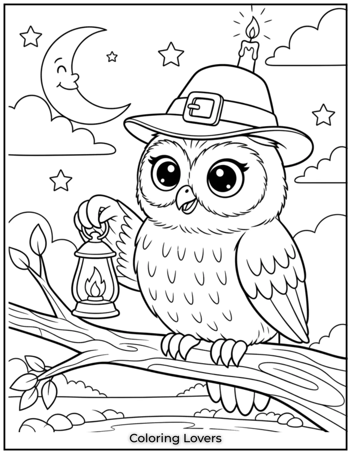 Superior Owl Coloring Pages for Kids who love Coloring! 13 This wise owl holding a lantern gives off a mysterious vibe. I hope kids enjoy filling it with warm glowing colors
