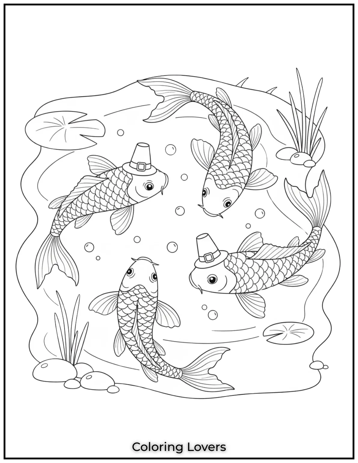 Three graceful koi fish spin in slow circles. These beloved freshwater fish bring calm energy